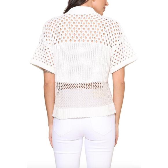 NWOT Central Park West Seville Ivory Crochet Knit Button Front Top Size Medium - Picture 2 of 15